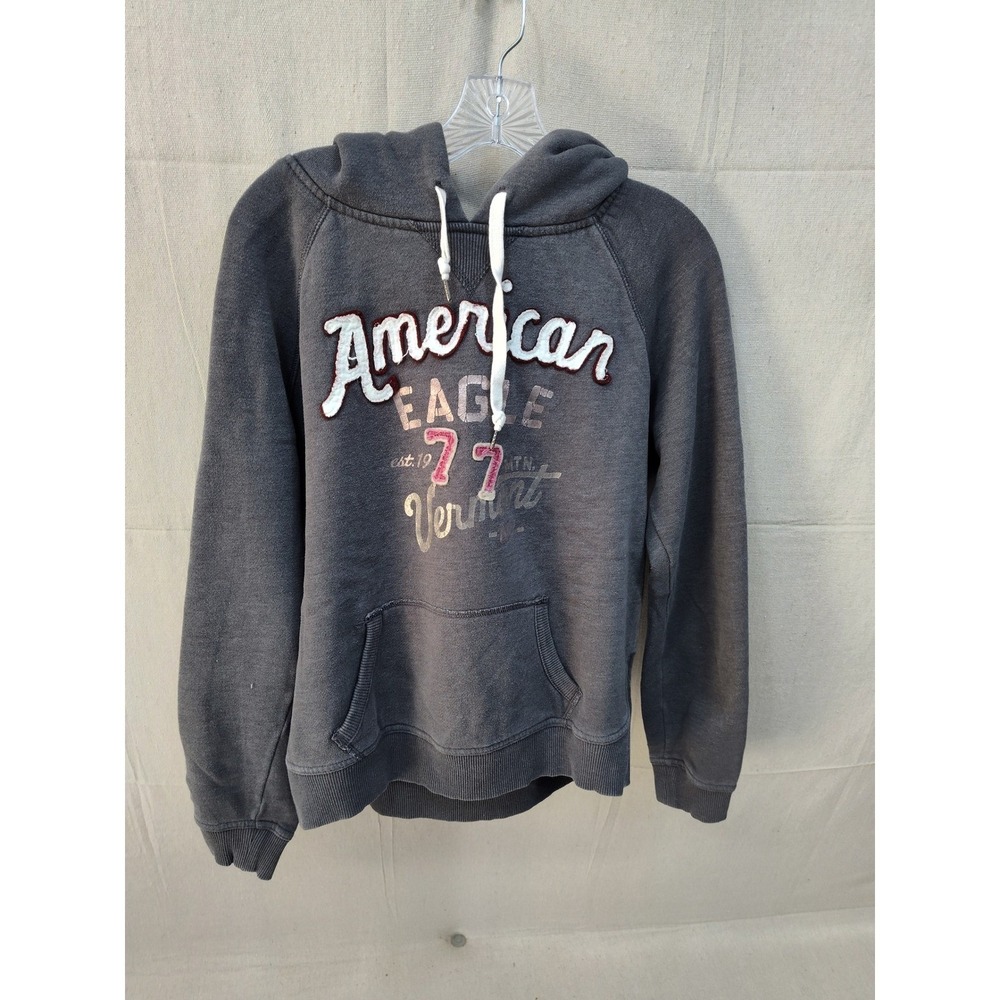 American Eagle Outfitters Mens L Gray Graphic Hoodie Pullover Vermont 77 Raglan‎